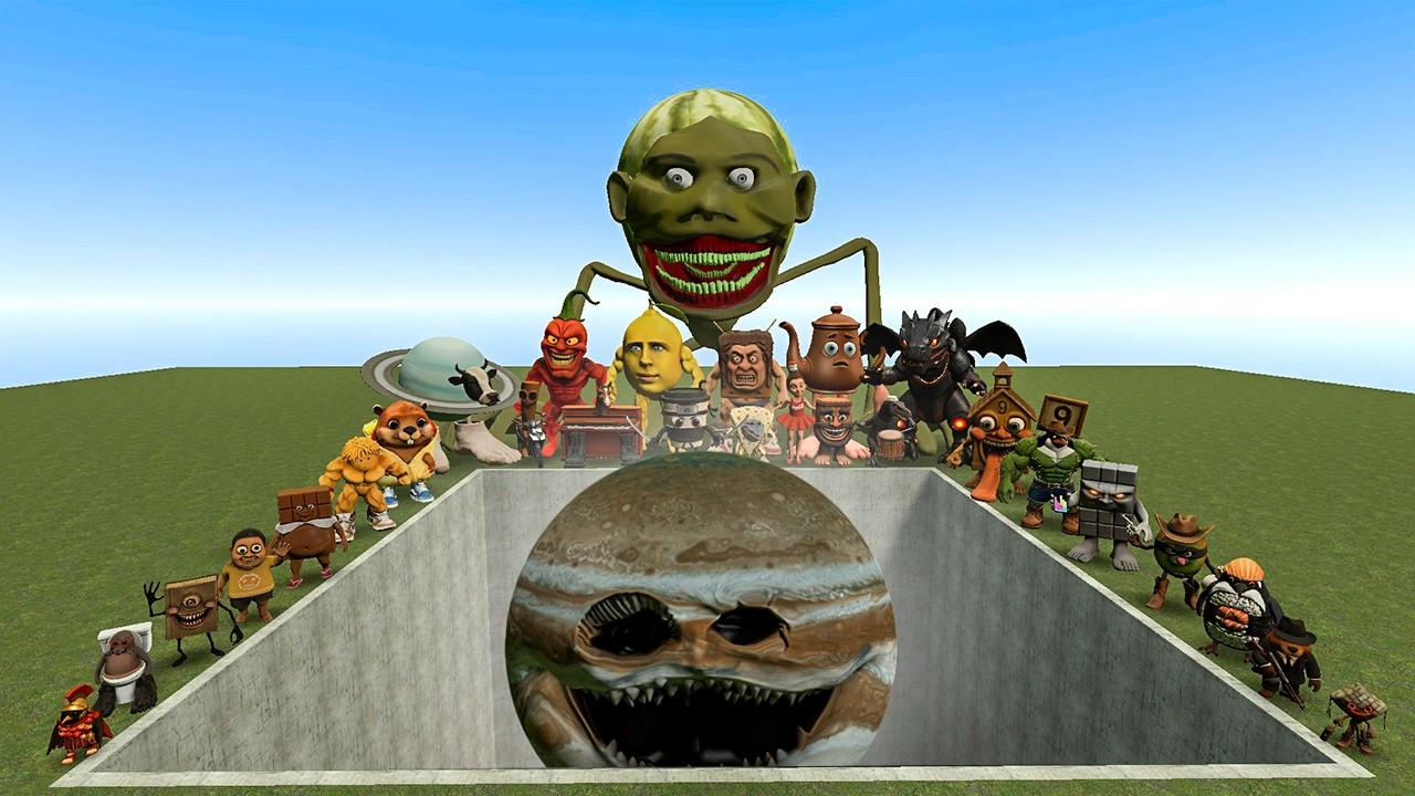 AI Brainrot Memes vs Jupiter Woke Up Bosses in Giant Pit – Gmod Chaos