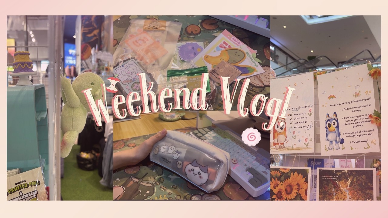 Weekend vlog 🍀 🍄 : Studying, pencil case tour, going out, sticker haul, bday event