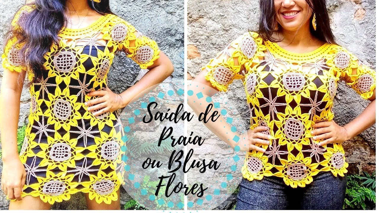 Saída de praia de  crochê flores