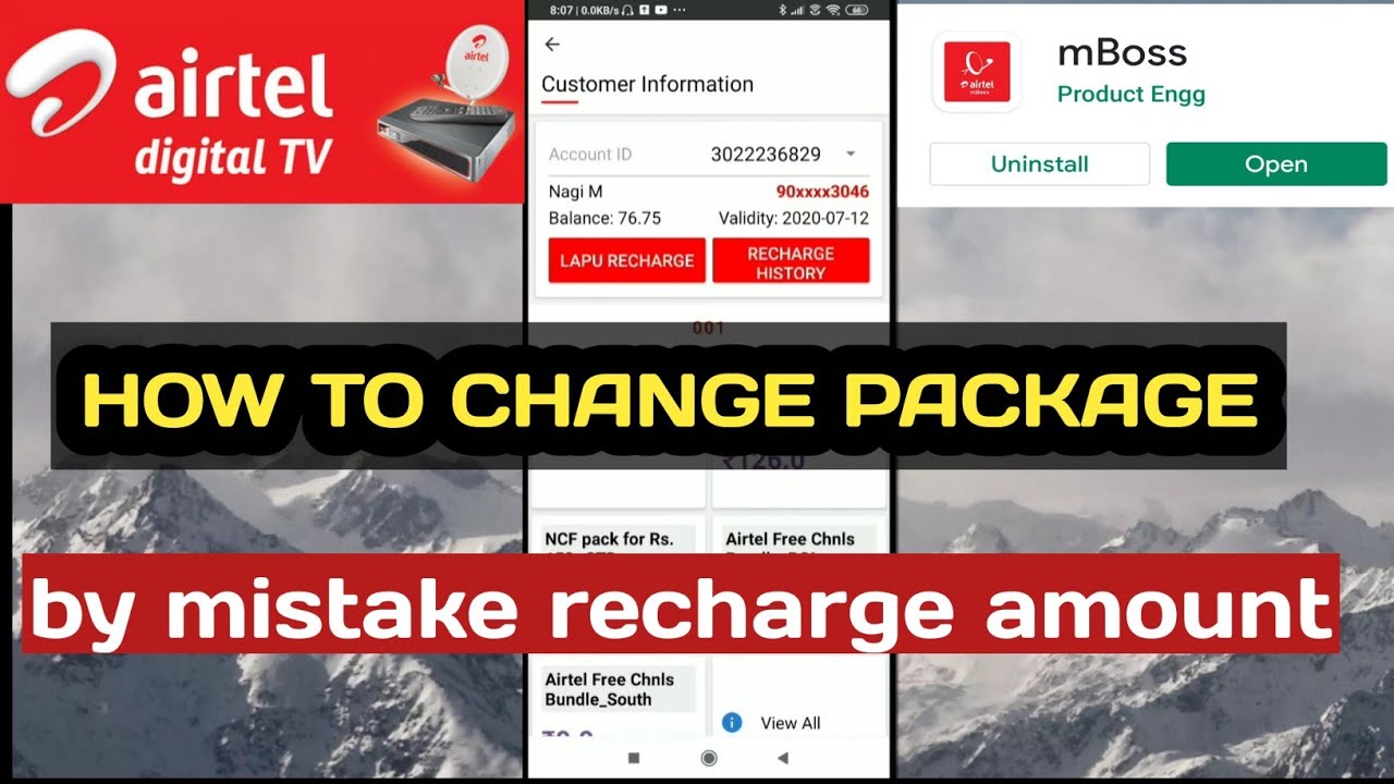 AIRTEL DTH | HOW TO CHANGE PACK | MBOSS APP | DETAILS IN TELUGU |
