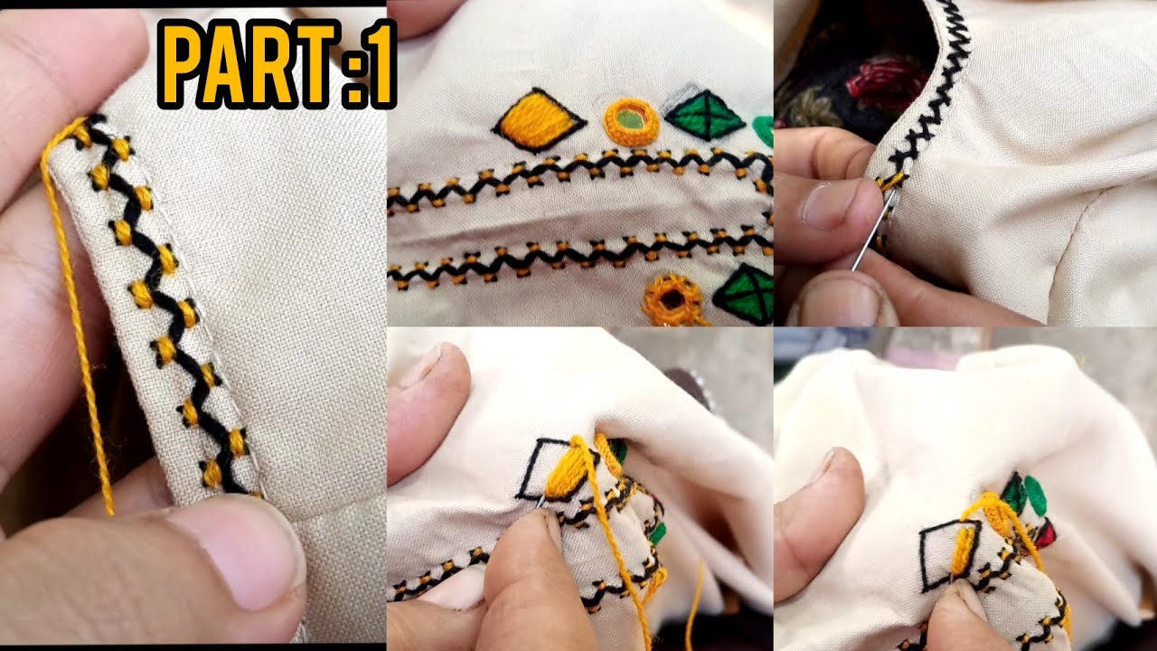 Complete step by step mirror embroided baby girl dress/neck sleeves and trouser embroidery