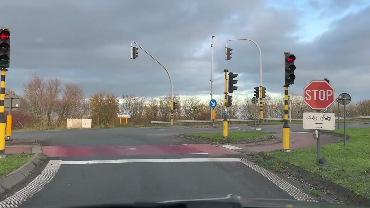 Driving to Oostende, Belgium, taking the exit from the A18 highway #driving