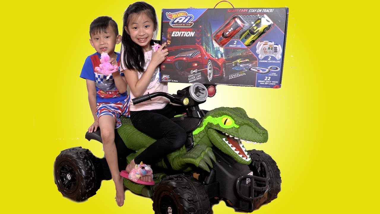 Chloe Pretend Play with Peppa Pig Dinosaur Power Wheels Ride on Car Fun TV