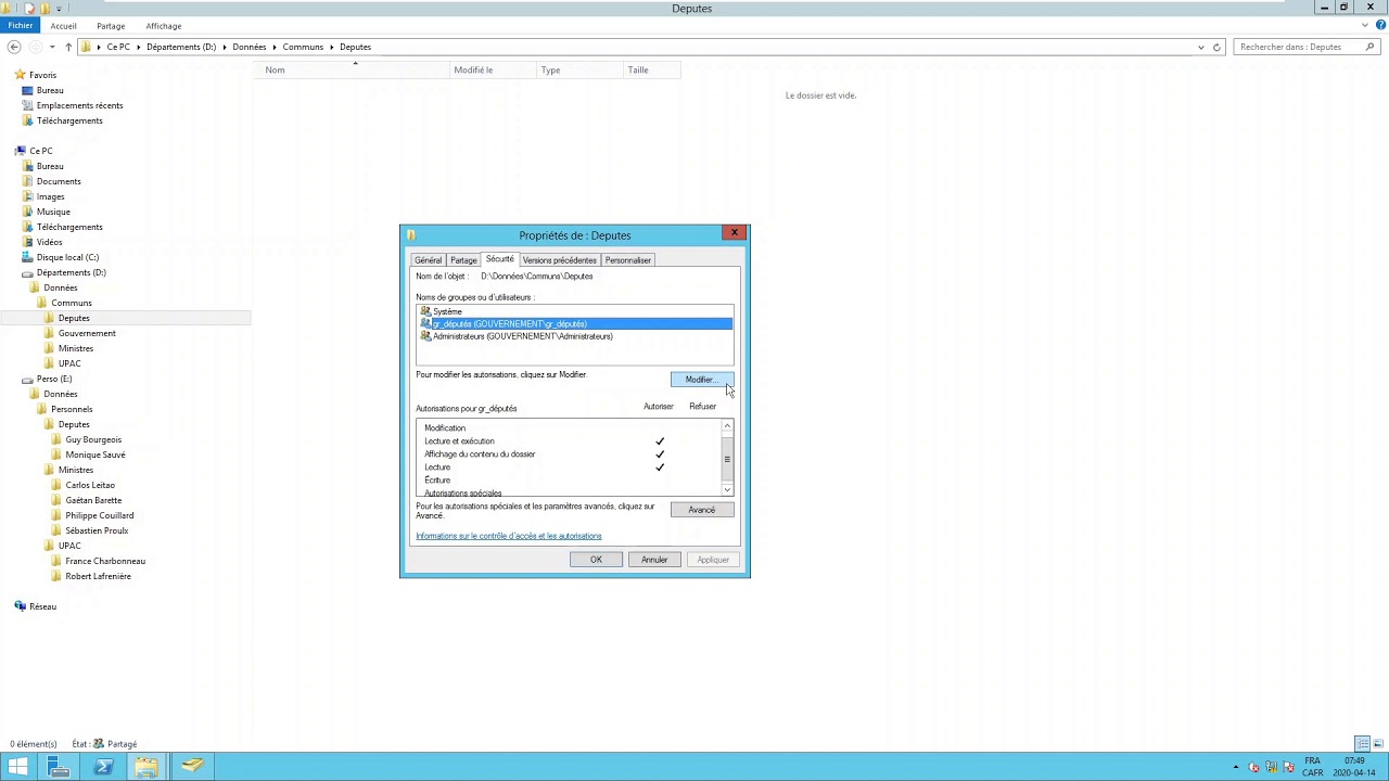 Configuration des permissions NTFS sur un serveur Windows