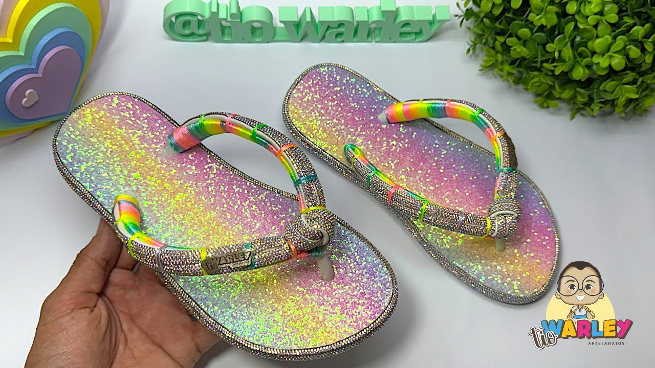 Chinelo Customizado com Lonita e Strass/ Qual cola usar? Chinelo Decorado