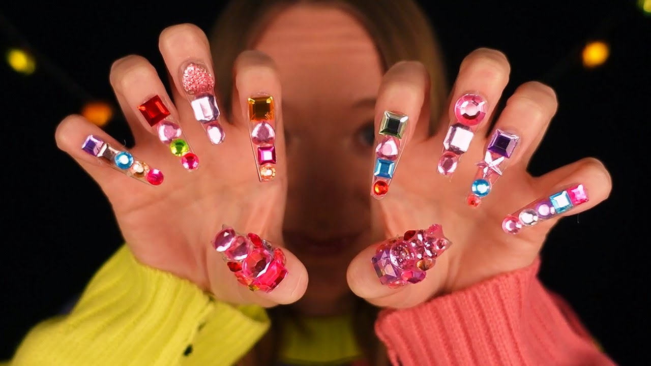 ASMR Tapping with Rhinestone Nails (Whispered)