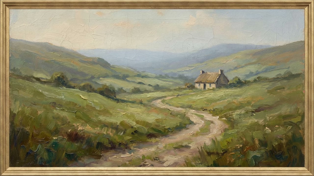 St Patricks Day | Irish Golden Hills Cottage | Framed Art TV Wallpaper 4K | Oil Painting | 2 Hours