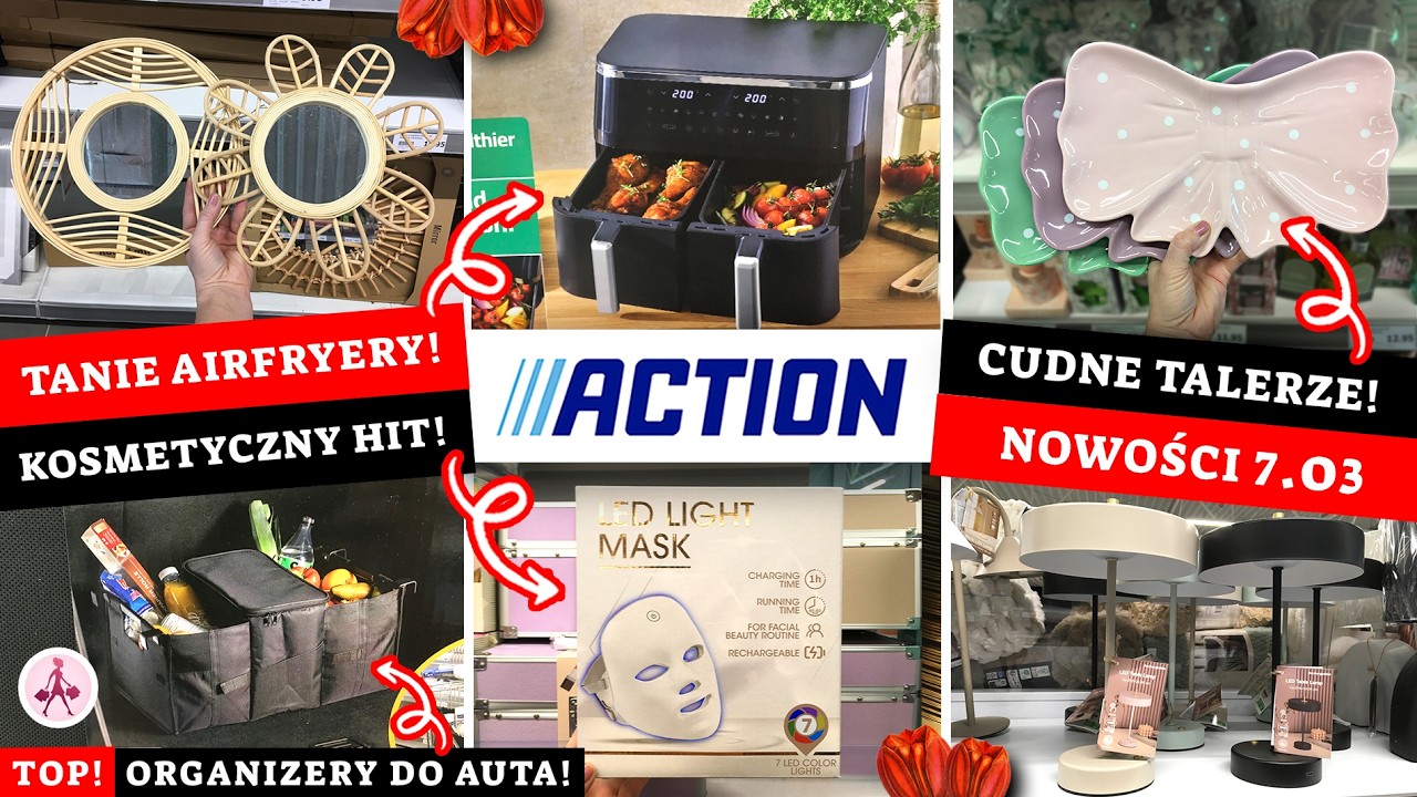 ACTION Maska led! 😱😱😱 Tanie Airfryery 😍 Organizer do bagażnika, cudne lustra i talerze 💛❤️💜