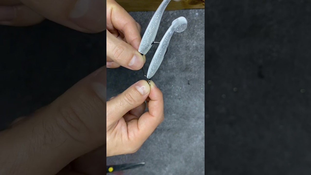 How to rig two silicone baits on one fishing hook! #fishingvideo #fishing #handmadelure #bassfishing