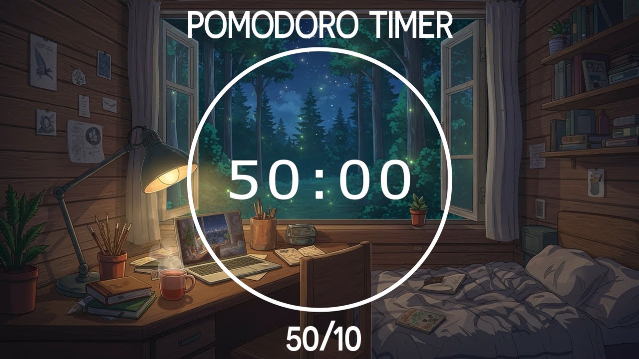50/10 Pomodoro Timer | Deep Focus Lofi Music + Rain Sounds, Study & Work| 2 x 50 min | Day 4