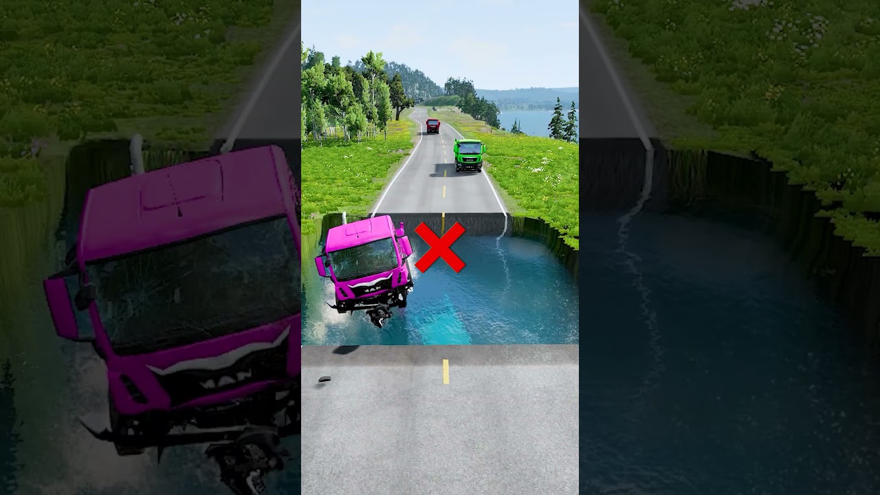 Dump trucks vs massive water pit #73 #beamngdrive #monstertruck  #tankertruck