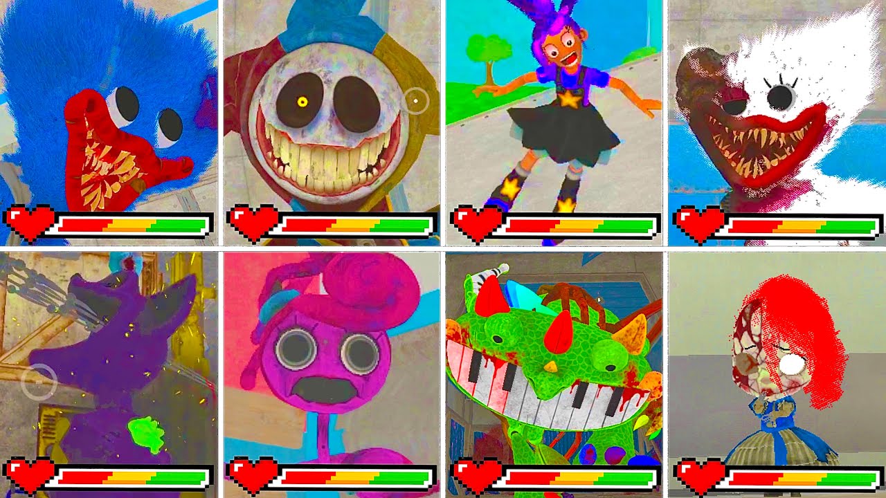 Poppy Playtime Chapter 1~5:All BOSSES & DEATH Scenes with Healthbar & Jumpscares in FULL BRIGTH MODE