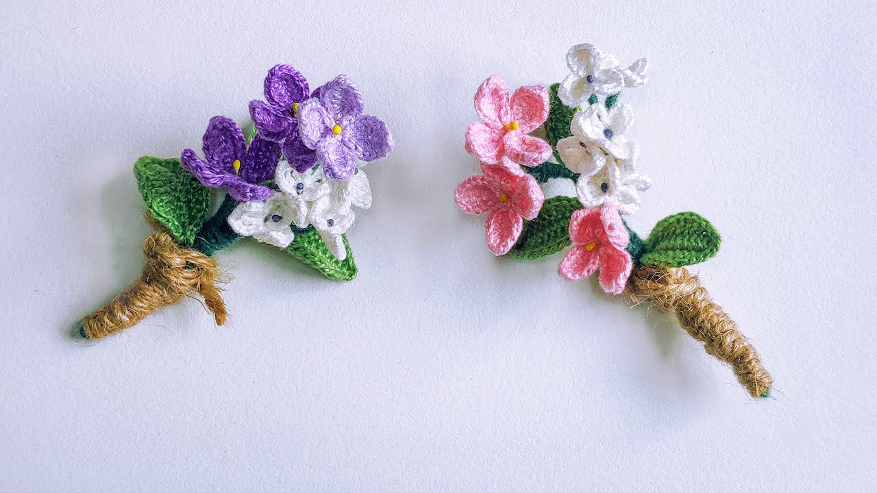 钩针编织：田园风丁香花胸针饰品，定格春天的美-Lilac Brooch Ornament