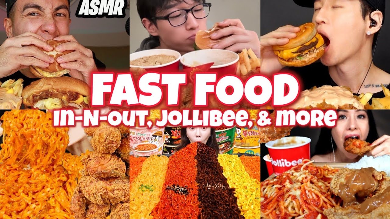 mukbangers taking BIGBITES of IN-N-OUT, JOLLIBEE, BULDAK & more!🍔🍝🍗🍜 Cheeseburger, Chickenjoy.