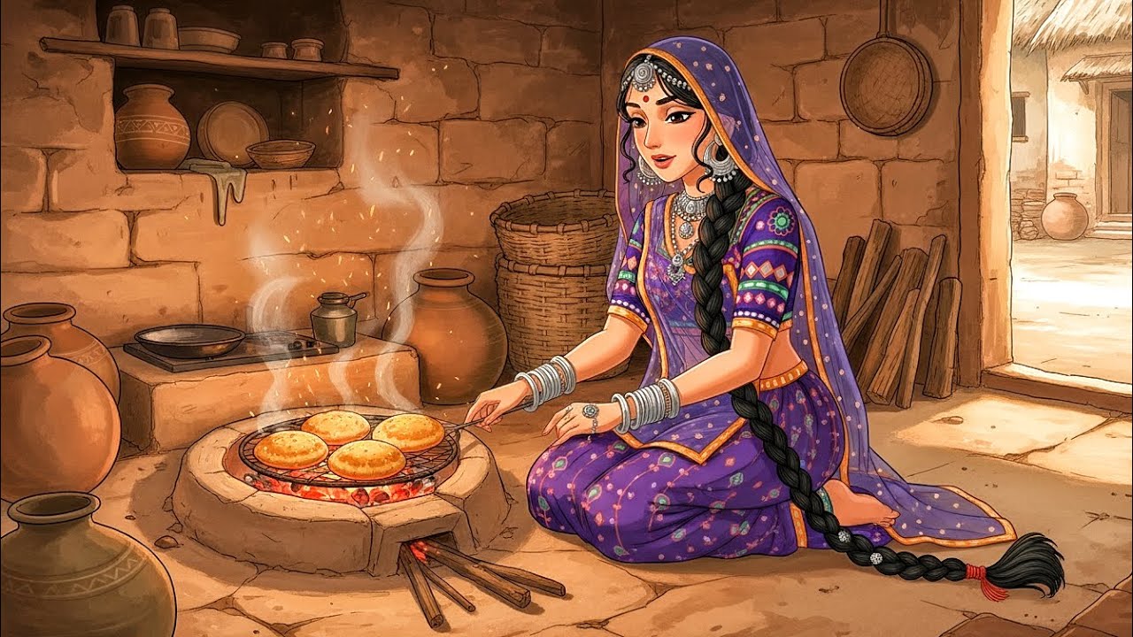Rajasthani dish daal bhati churma thali cooking Ghibli/Ghibli videos/Ghibli life