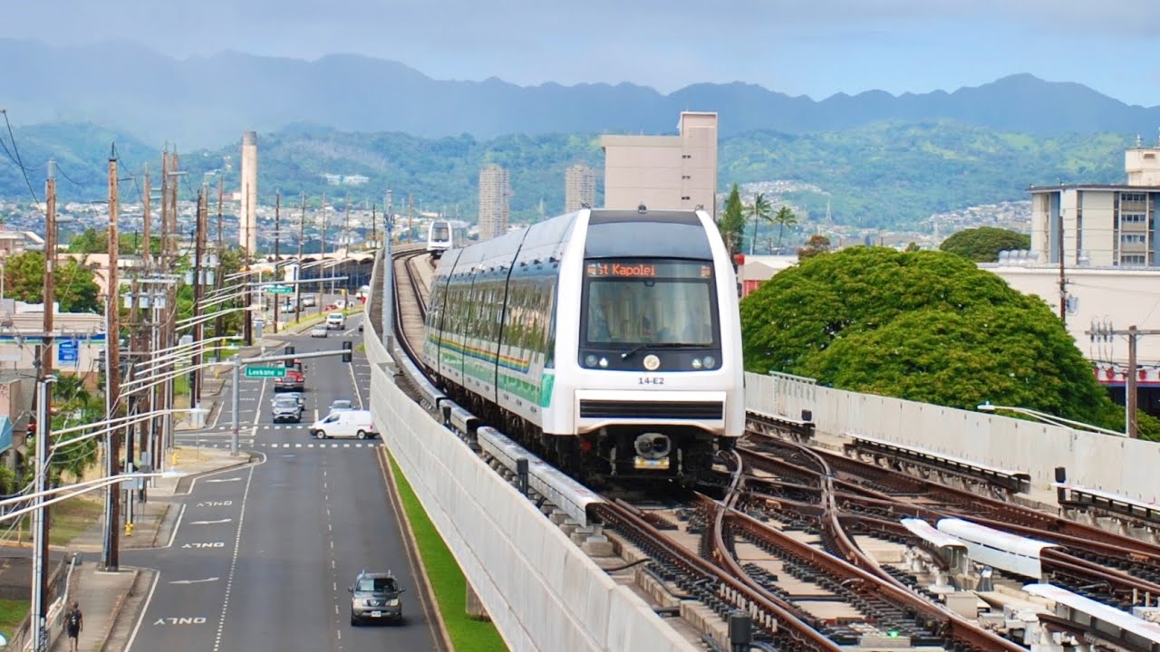 Hitachi Driverless Trains! Honolulu Skyline at Hō'ae'ae Station - West Loch 7/7/2024