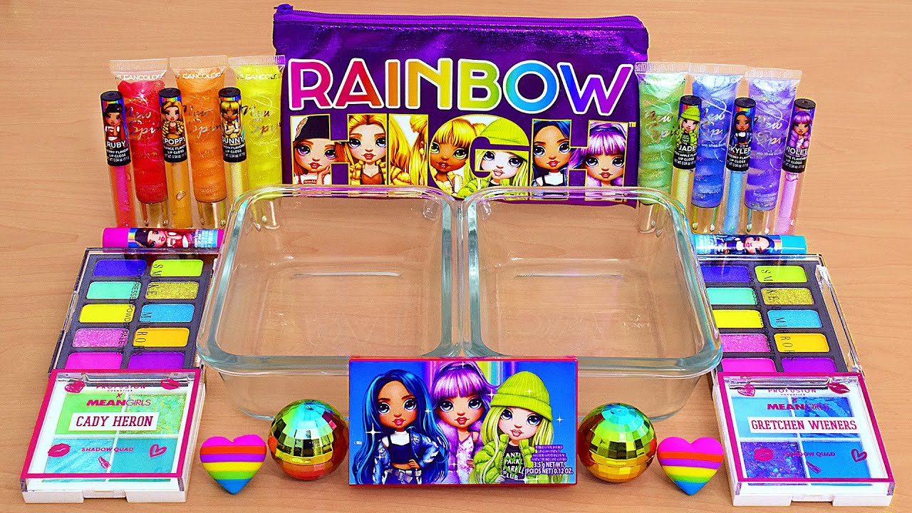 Rainbow High Slime - Mixing Makeup Eyeshadow Into Slime ASMR