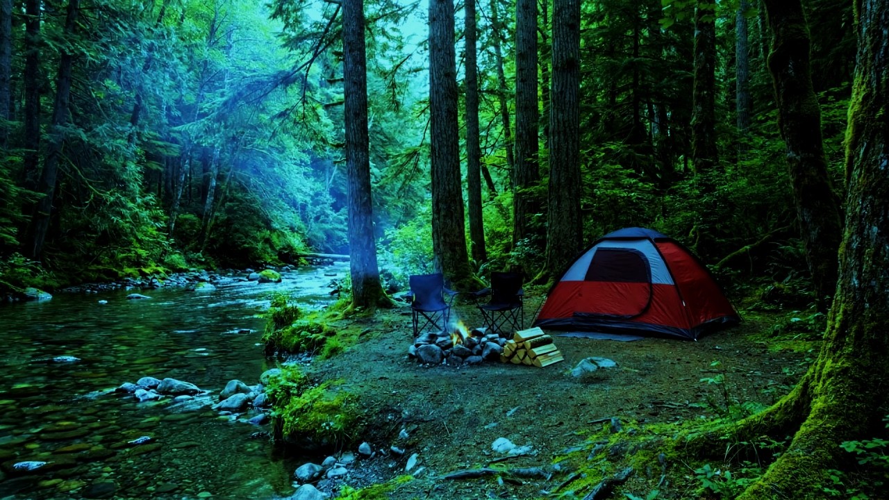 3 Hours Cozy Campfire by the River | Peaceful Forest Stream for Deep Sleep