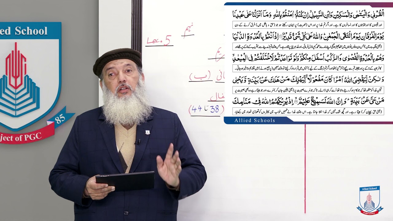 Class 9 - Islamic Studies - Part - I - Lecture 5 -  Al Quran - ayat no 44,38 - Allied Schools