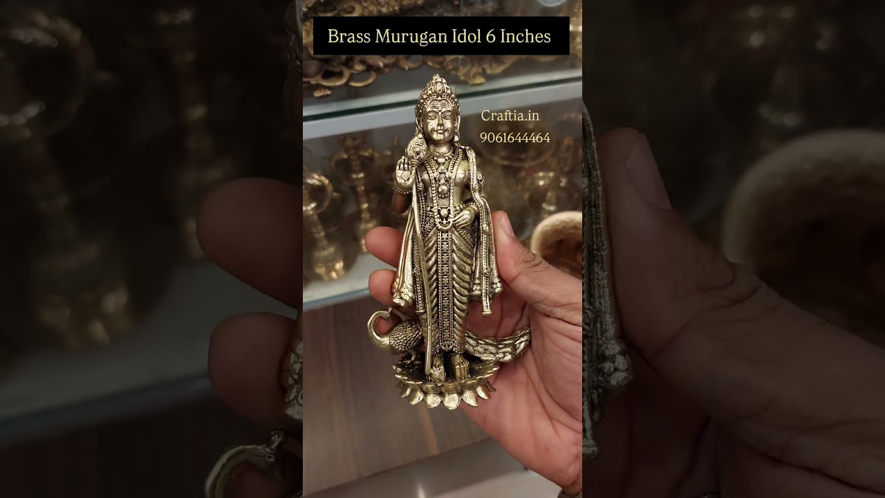 Premium 6 Inch  Brass Lord Murugan Idol | Handcrafted Subramanya Statue for Home Temple & Gifting