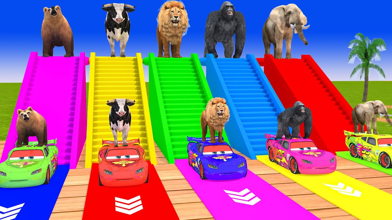 Long Slide Game With Cow Elephant Gorilla Hippopotamus Tiger 3d Animal Game Funny 3d Animals