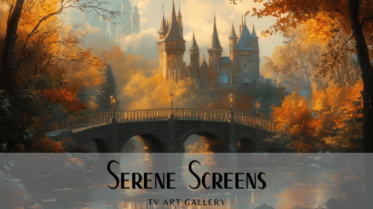 Autumn Fantasy Castle Bridge Painting - Fall TV Art Display and Screensaver - Still