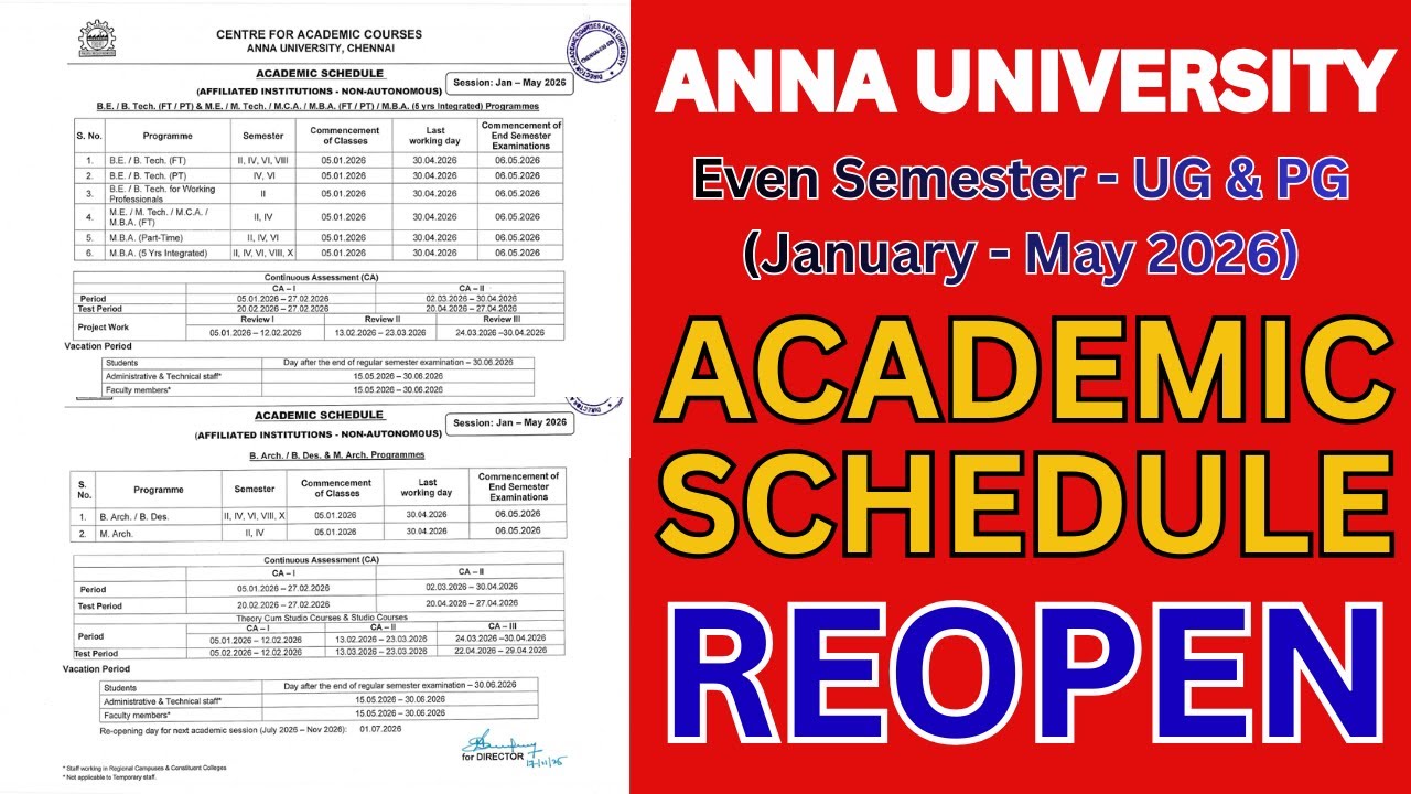 Anna University Reopen Date 2026 Announced! | Even Semester Schedule 📅