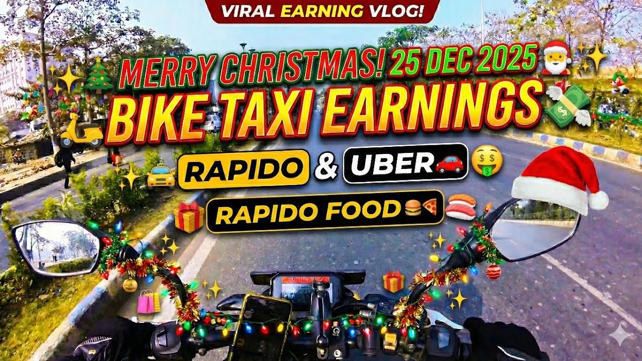 Christmas Day Bike Taxi Vlog 🎄 | Rapido Food & Uber Moto Earning in Kolkata | 25 Dec Rapido & Uber 🎅