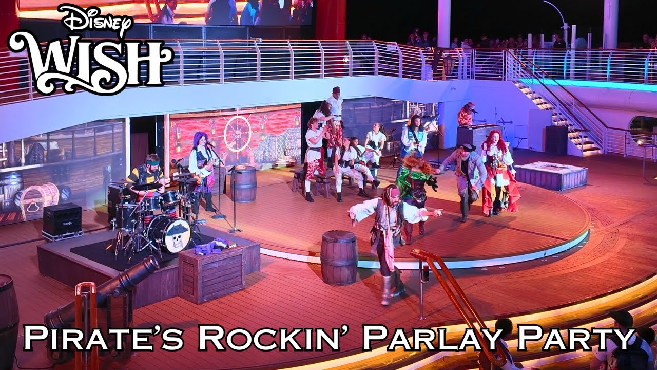 Disney Wish Pirate Night Deck Party in 4K — Jack Sparrow, Deck Party & FIREWORKS at Sea!