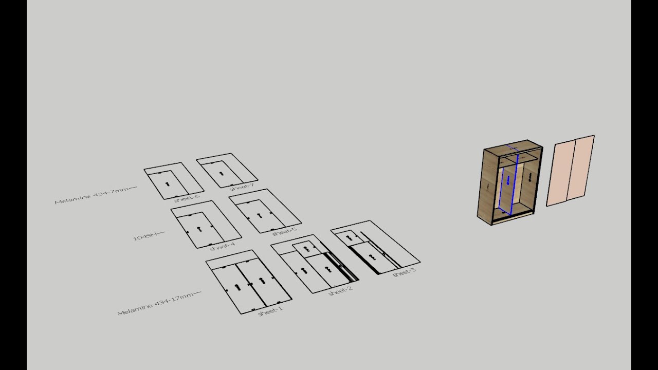 Hướng dẫn vẽ tủ áo cánh lùa với Sketchup và xuất DXF bằng ABF
