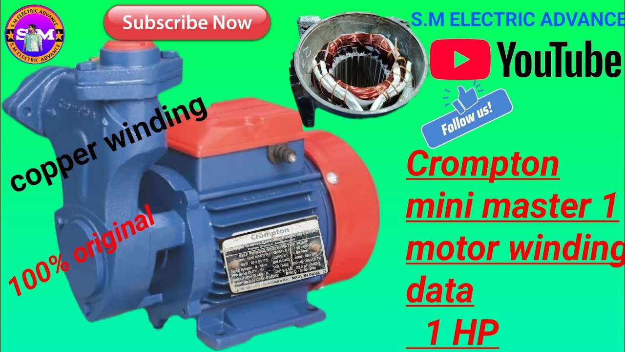 1 hp motor winding data |Crompton 1hp motor | water pump motor winding data | Crompton mini master 1