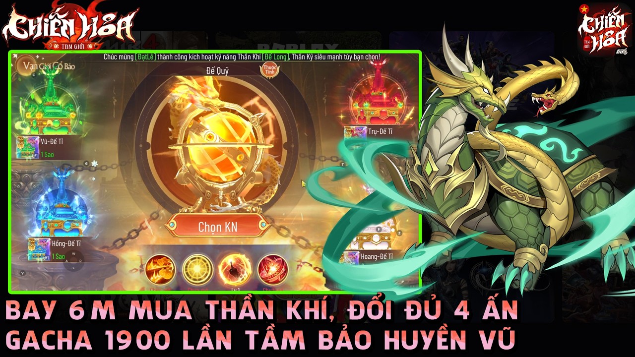 CHIẾN HỎA TAM GIỚI - BUNG 6M BỤP NỐT THẦN KHÍ VIP,  UP FULL ẤN, GACHA 1900 HUYỀN VŨ TẦM BẢO