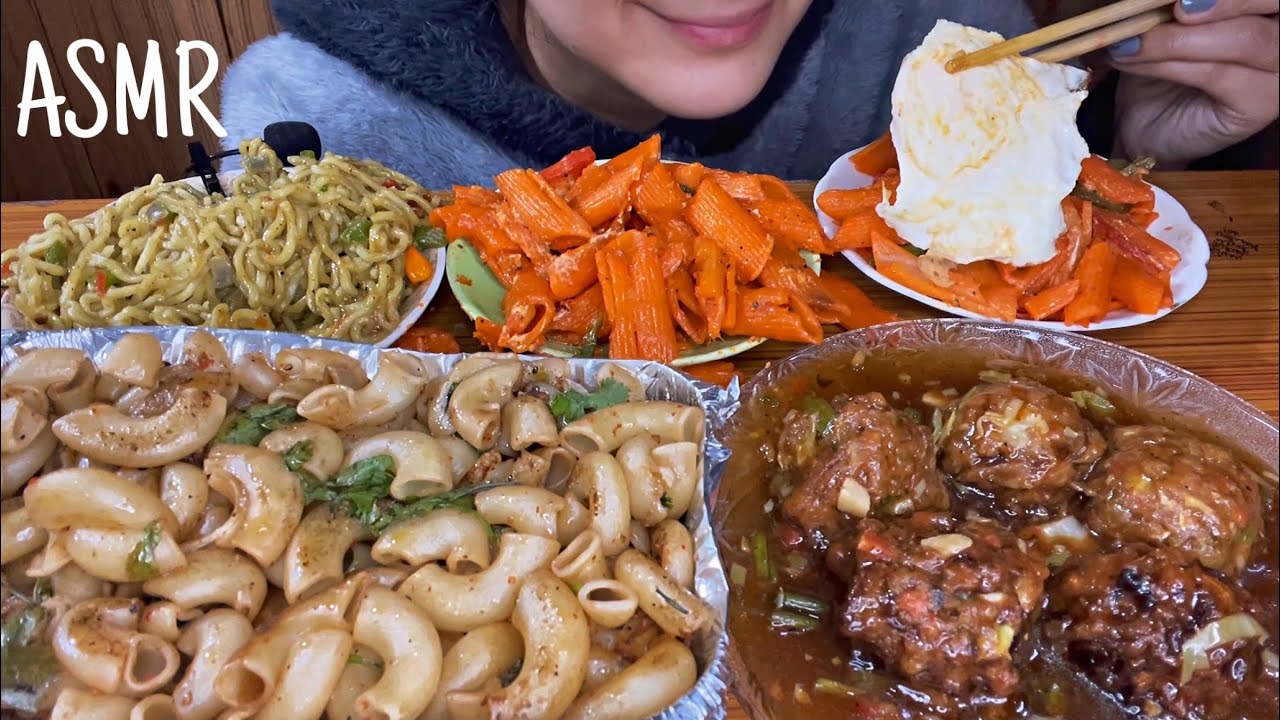 EATING MACARONI, PASTA, MAGGI, HALF FRIED EGG, MANCHURIAN |ASMR EATING SHOW
