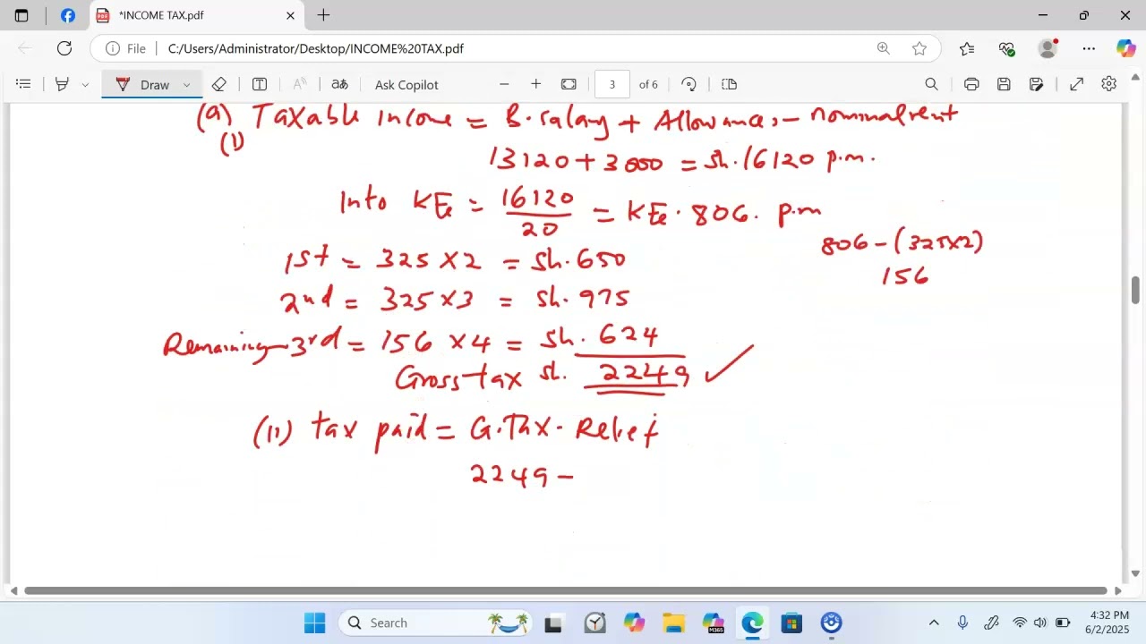 Income tax  K c s e 1996 pp1 No 18 Mathematics form3