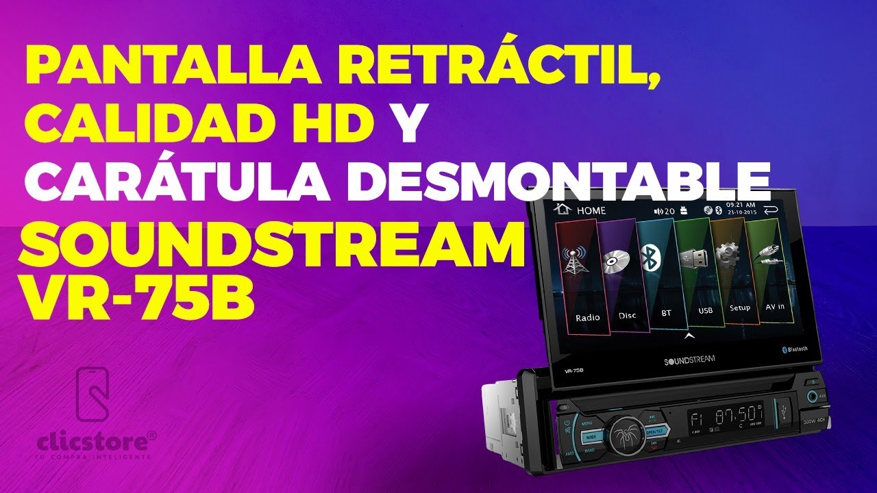 Pantalla retráctil, calidad HD y carátula desmontable - SoundStream VR-75B