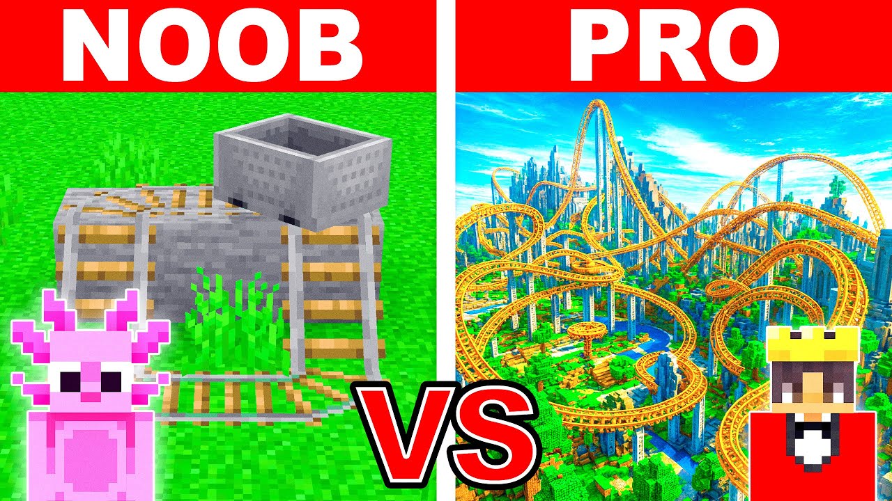 Mongo and Axy ROLLER COASTER Build Challenge in Minecraft!