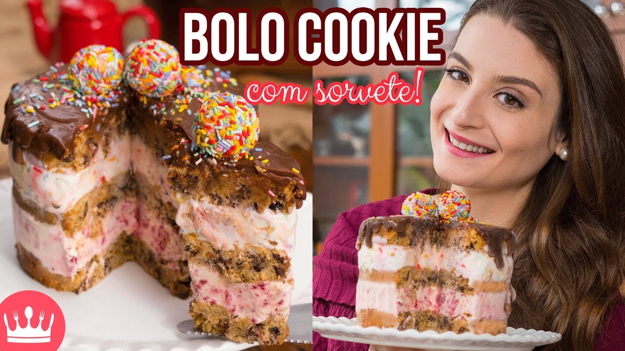 BOLO COOKIE COM SORVETE  (receita com Gotas de Chocolate) - Cake - Cozinha do Bom Gosto - Gabi Rossi