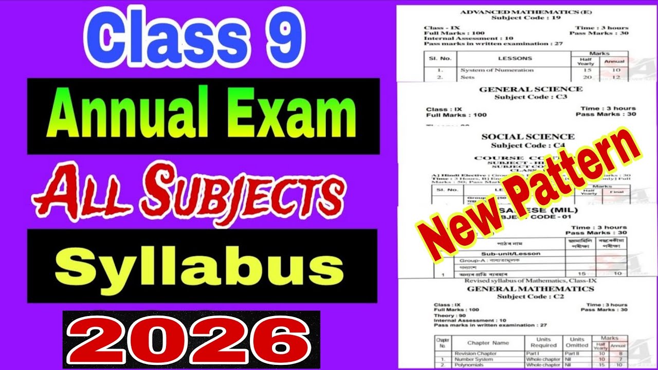Class 9 Annual Exam Syllabus 2026 All Subjects / Class 9 Annual Exam Syllabus 2026 #seba