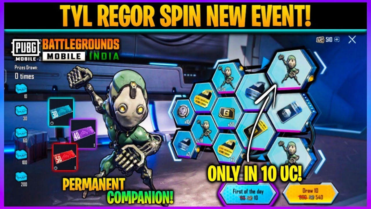 Tyl Regor Spin New Event In Bgmi/PubgM | Get Permanent Buddy Tyl Regor Companion In 10 Uc