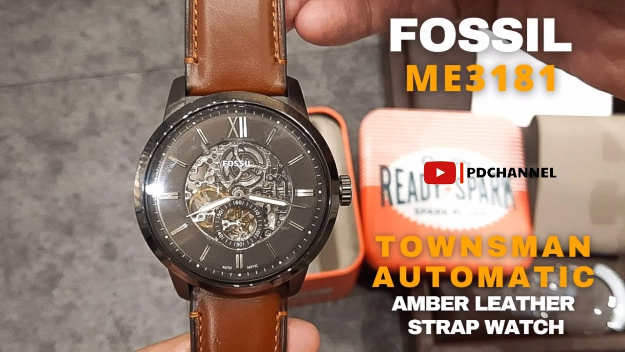 KLASIK ‼️ FOSSIL ME3181 TOWNSMAN AUTOMATIC 48 MM AUTOMATIC AMBER LEATHER WATCH (Unboxing)