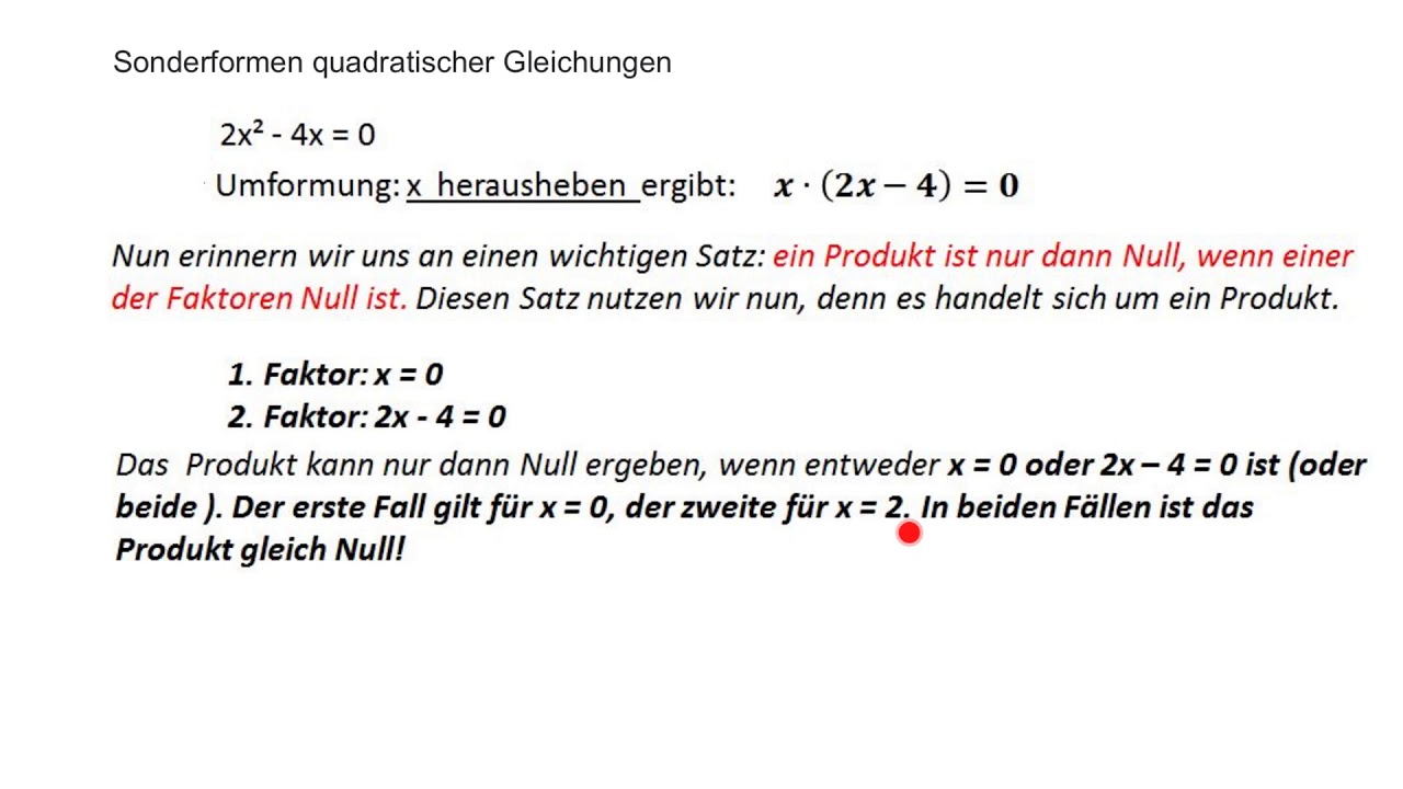 Quadratische Gleichungen: Sonderformen 2