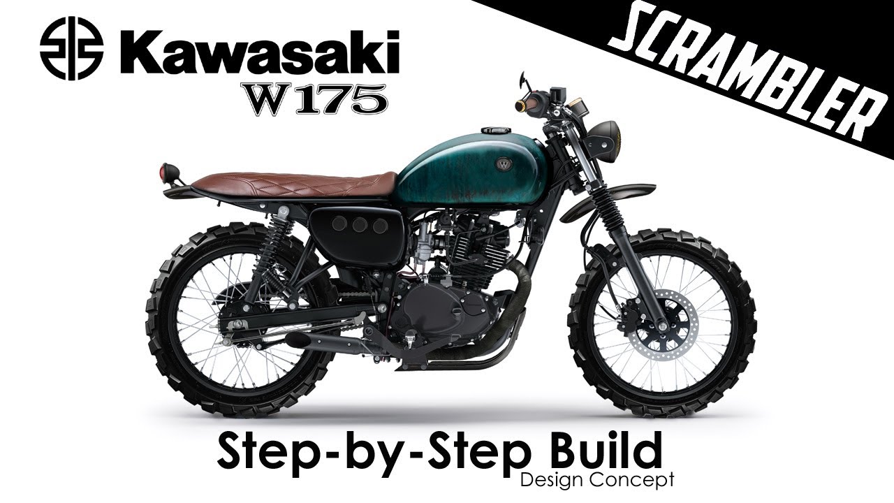 Kawasaki W175 Scrambler. Design concept with animated step-by-step modifications