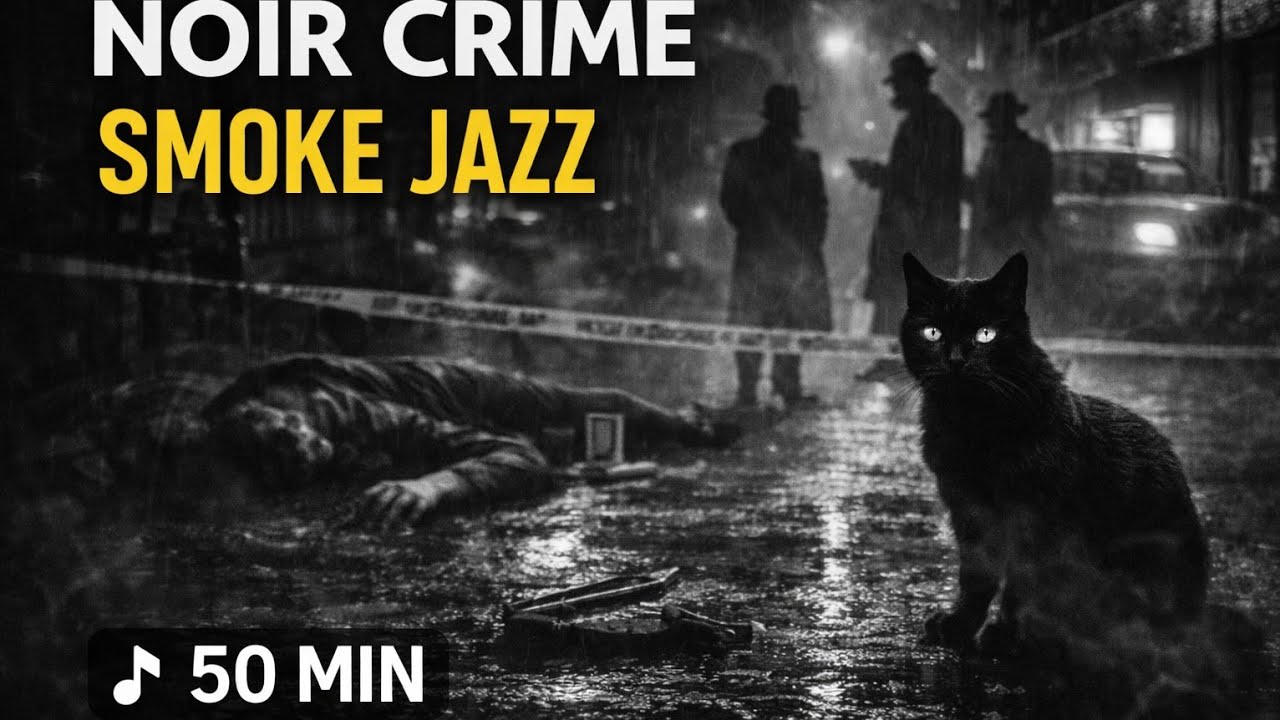 Noir Crime Smoke Jazz, Cat at the Window, Rainy Night 50 minutes #NoirCrime #NoirJazz #RainyNight