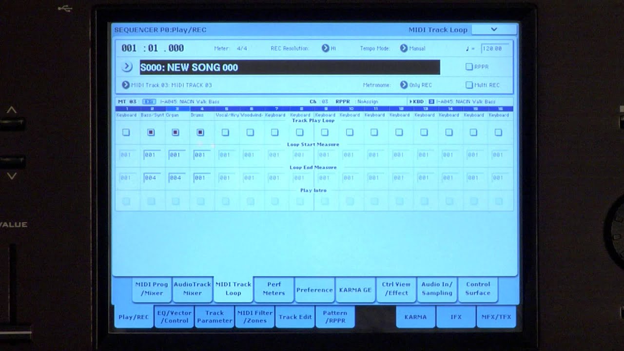 Kronos/OASYS MIDI track loop and scene switching