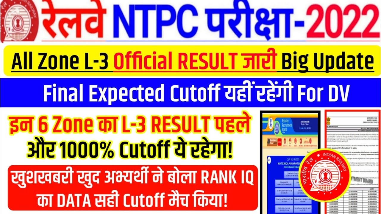🔥RRB NTPC Level-3 Result Official Out Update ll All Zone NTPC Level-3 Rank IQ Vs Real Final Cutoff