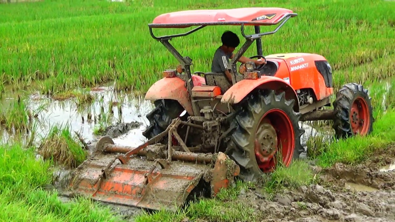máy cày kubota m6040 xới đất ruộng thut lầy miền bắc