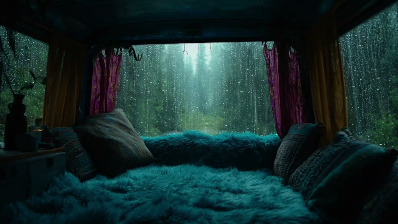 Heavy Thunderstorm in a Cozy Car Cabin ⛈️🚗 Rain Sounds, Soft Piano, Calm & Stress Relief