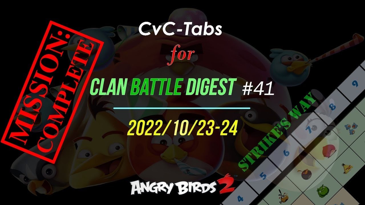 📊 CvC-Tables for ⚔️Digest #41 of Clan Battle - Angry Birds 2 AB2 - 2022/10/23-24