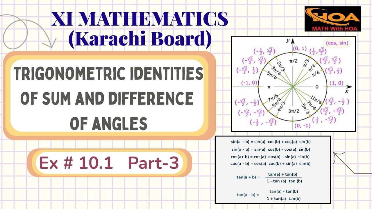 Trigonometric Identities of Sum and Difference of Angles | Ex # 10.1 | Part-3 | XI Mathematics