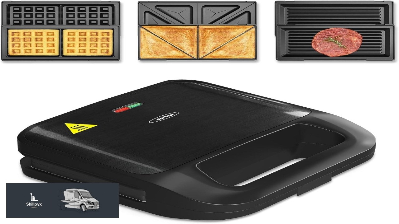 Sunvivi Sandwich Maker Panini Press: Waffle Maker with Removable Plates 3 in